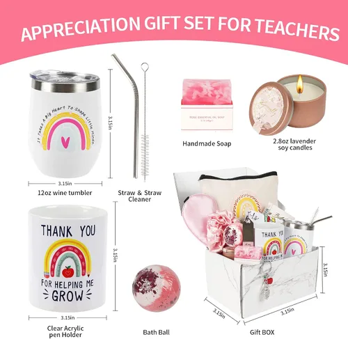 Miniatura 2 de Kolewo4ever Set de regalo de agradecimiento para profesores, caja de regalo para mujeres, los mejores regalos para profesores para mujeres, gracias