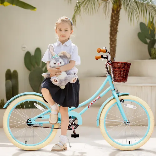 Miniatura 4 de ACEGER Bicicleta para niñas con canasta, bicicleta para niños de 3 a 13 años, incluye freno de contrapedal y freno de pinza, 14, 16, 18 pulgadas