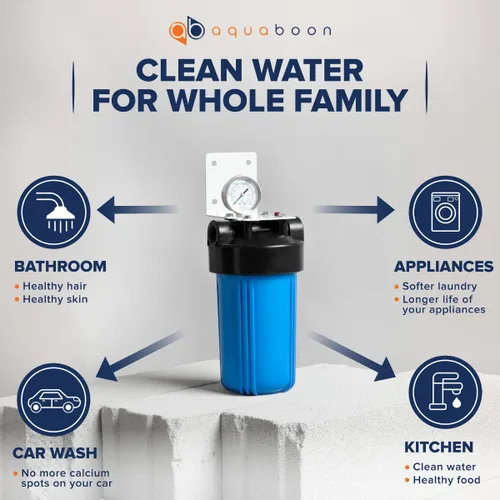 Miniatura 7 de Aquaboon Sistema de filtro de agua para toda la casa para agua de pozo con purificación de 5 micrones 10x4.5 plisado sedimento Cartrige