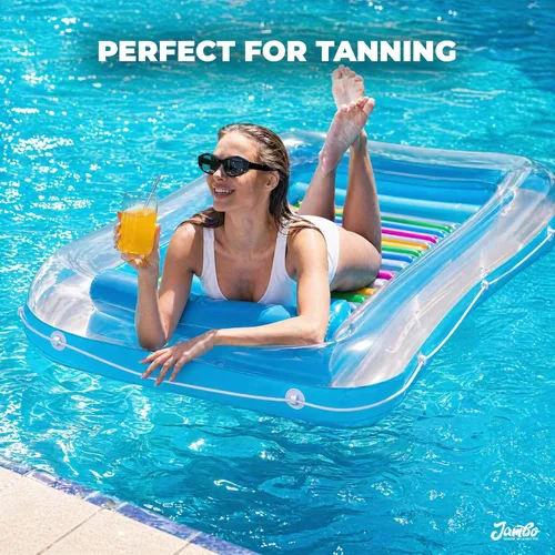 Miniatura 4 de JAMBO Flotador inflable para bronceado en piscina, 70 x 47 pulgadas, flotador de bronceado en piscina con almohada, balsa de agua para relajarse