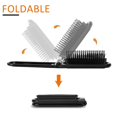 Miniatura 6 de Cepillo de pelo de viaje con espejo y peine de masaje, paquete de 2 herramientas de peinado compacto plegable para mujeres y hombres 2 Pack negro