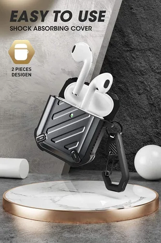 Miniatura 3 de SUPCASE Unicorn Beetle Pro Series - Funda diseñada para Airpods 1 y 2, funda protectora resistente de cuerpo completo con mosquetón para Apple Negro