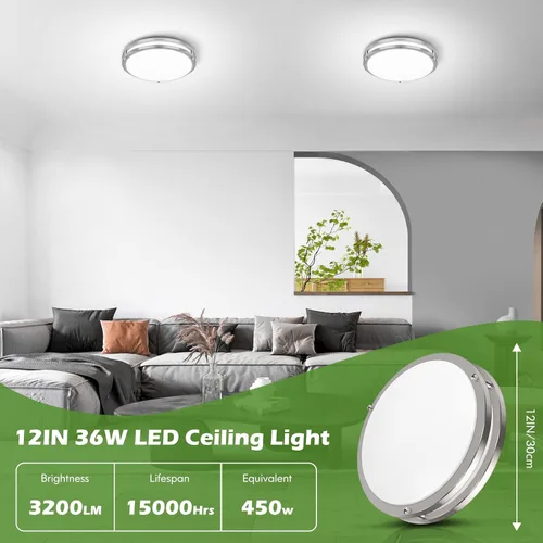 Miniatura 4 de Luces de Techo LED de 12 Pulgadas 36W, 2700K/3000K/4000K/5000K/6500K Ajustables de Montaje Empotrado, 3200LM Súper Brillantes Regulables Accesorio