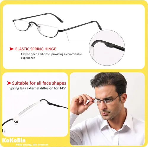Miniatura 3 de Gafas de Lectura de Media Montura - 4 Pares de Gafas con Marco de Metal de Media Montura con Bisagra de Resorte Lectores para Hombres y Mujeres