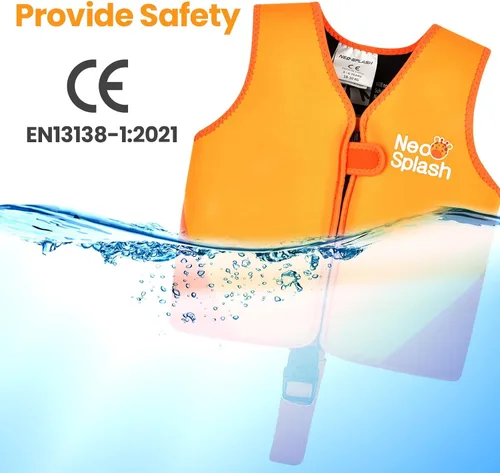 Miniatura 5 de Chaleco de natación para niños de neopreno con correa de seguridad ajustable para edades de 1-3 y 3-6 años Ks-naranja