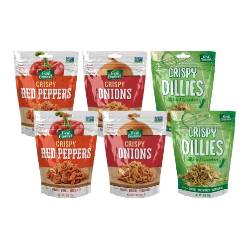 Fresh Gourmet Trío de ingredientes para ensaladas, envolturas, verduras, hamburguesas, sándwiches y aperitivos, adornos crujientes para ensaladas,