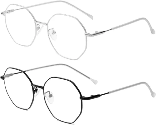 Miniatura 16 de JOVAKIT Gafas de bloqueo de luz azul con forma de polígono para mujeres y hombres, estilo vintage, octagonales cuadradas, sin prescripción, gafas