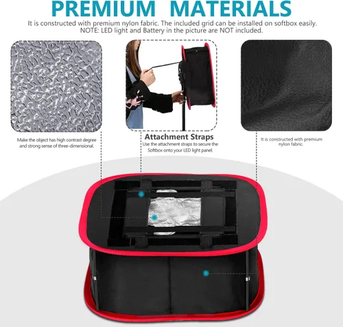 Miniatura 6 de Neewer Caja de luz Softbox plegable con clip de correa, rejilla y bolsa de transporte Compatible con paneles de luz LED Neewer 480/660/530, apertura