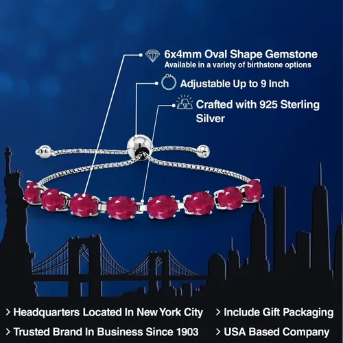 Miniatura 99 de Gem Stone King Pulsera de plata de ley 925 con piedra natal ovalada de 0.276 x 0.197 in para mujer, totalmente ajustable hasta 9 pulgadas