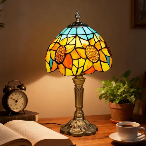 Miniatura 16 de Lámpara de mesa pequeña estilo Tiffany, lámpara de vidrio teñido antiguo de 5 pulgadas, lámpara de mesa de noche para escritorio, para dormitorio