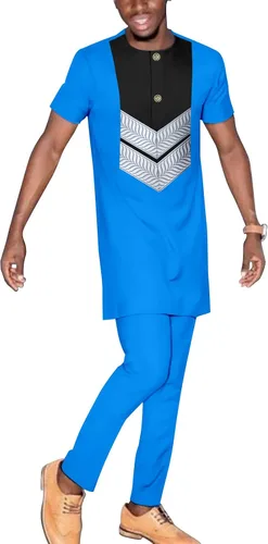 Miniatura 10 de Chándal para hombre, ropa africana, manga corta, tops y pantalones, conjunto de 2 piezas, trajes dashiki, talla grande, atuendo casual