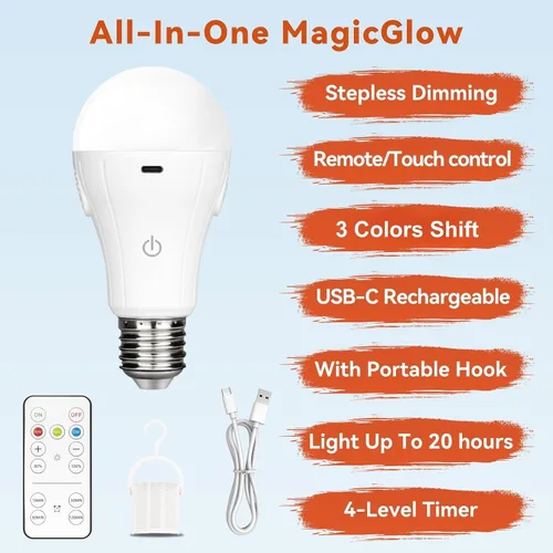 Miniatura 2 de Neporal MagicGlow - Bombillas recargables con control remoto, funciona con pilas, no necesita tomacorriente, alimentadas por USB, inalámbricas