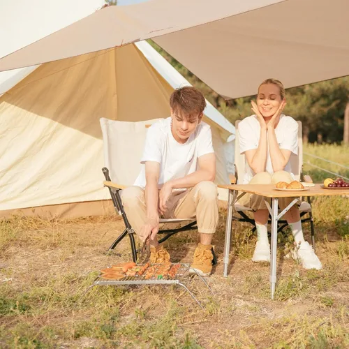 Miniatura 8 de YETO Parrilla de camping de dos alturas con patas de acero inoxidable 304 plegable para fogata sobre fuego portátil y bolsa de transporte