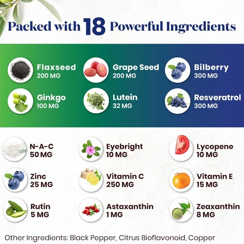 Miniatura 4 de Superfood MD Vitaminas para la salud ocular con arándano luteína y zeaxantina licopeno 40 mg resveratrol extracto de semilla de uva Astaxantina