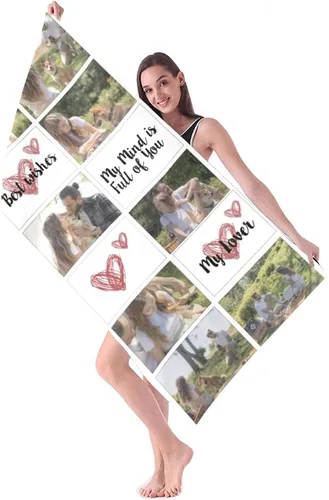 Miniatura 15 de Shapoo, Toalla de playa personalizada con 2 fotos, toalla de baño con nombre personalizado con fototexto, toalla de piscina de microfibra de 30 x 60