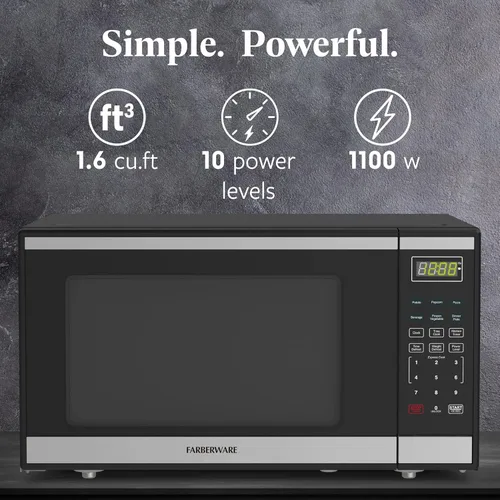 Miniatura 2 de Farberware - Horno microondas de encimera de 1.6 pies cúbicos – 1100 vatios de potencia, configuraciones de cocción automática, descongelación
