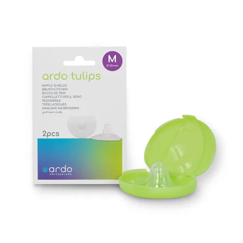 Ardo Tulipanes - Protectores de contacto para pezones para lactancia, fabricados en Suiza, 2 unidades con estuche de transporte, sin BPA, (talla M,