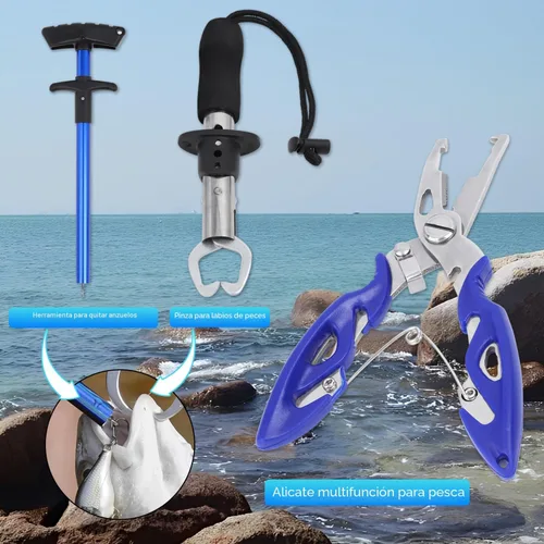 Miniatura 4 de Mochila de pesca con cajas de aparejos, bolsa de hombro de pesca impermeable con soporte para caña, bolsa de pescado con kit de 136 señuelos de Gris