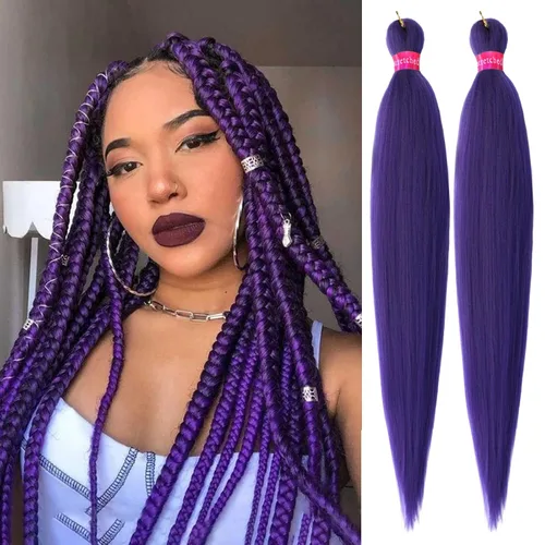 Miniatura 7 de Cabello trenzado negro preestirado, 2 paquetes de extensiones de cabello de trenzas de caja de 26 pulgadas, pelo sintético preestirado trenzado