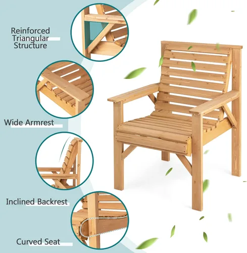 Miniatura 5 de Giantex Sillas de comedor para patio al aire libre, sillas bistró de madera maciza, respaldo inclinado, asiento ancho, sillas interiores