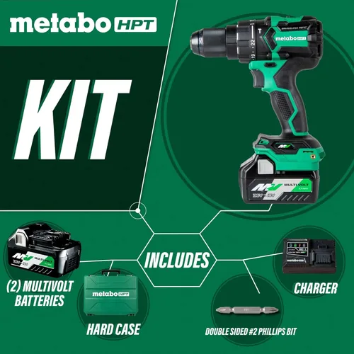 Miniatura 2 de Metabo HPT Kit de taladro de martillo inalámbrico MultiVolt™ de 36 V sin escobillas de 1/2 pulgada, kit de taladro eléctrico con baterías Metabo