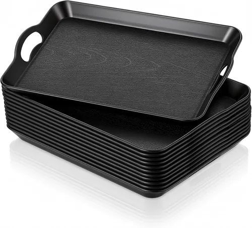 Miniatura 7 de 6 bandejas para servir con asas para comer, bandeja de plástico multiusos de 16 x 11 pulgadas, bandeja rectangular antideslizante decorativa