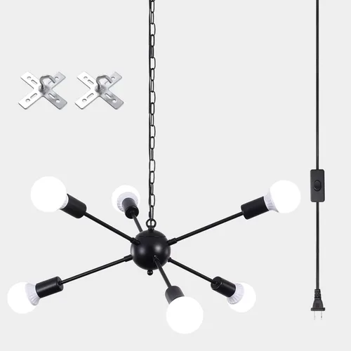 Miniatura 8 de ETONIMERR Lámpara de araña pequeña de cristal con enchufe Iluminación 4 luces Lámpara de araña moderna de cristal con cable de enchufe de 5.2 metros