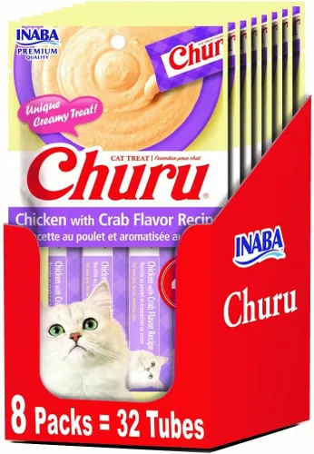 Miniatura 8 de INABA Churu - Golosinas lamibles para gatos, puré natural de atún, receta (4 porciones por paquete, 8 paquetes) (32 tubos)