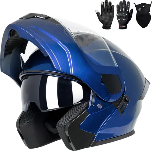 Miniatura 21 de Casco modular para motocicleta de adultos, con doble visera abatible, cara completa, aprobado por DOT para hombres, mujeres, moto, ATV, UTV, moto