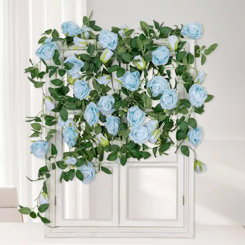 Miniatura 9 de U'Artlines Paquete de 3 guirnaldas de flores artificiales de seda de vid azul de 19.5 pies en total para interiores y exteriores, hogar, boda, arco