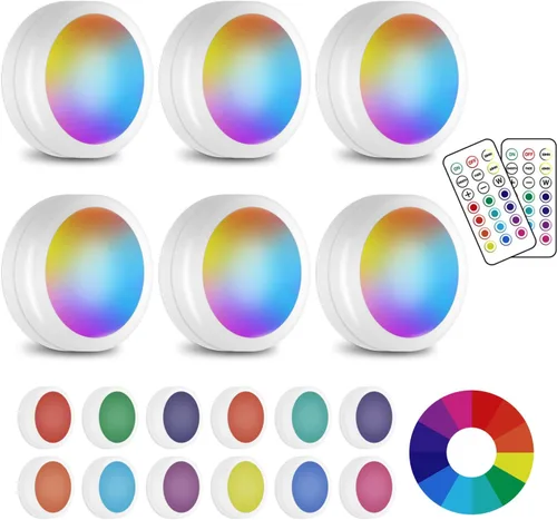 Miniatura 10 de Luces LED de disco con control remoto, 13 colores RGB regulables debajo del gabinete, cambio de color a pilas, ambiente festivo para cocina, Negro