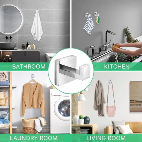 Miniatura 5 de Ganchos para Toallas de Acero Inoxidable Resistente, Ganchos Cuadrados para Bata Montados en la Pared para Baño, Cocina, Dormitorio, Hotel Cromado