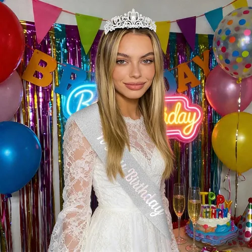 Miniatura 3 de YISSION Juego de tiara y banda de cumpleaños con diamantes de imitación plateados, banda con purpurina con corona de cristal para mujer