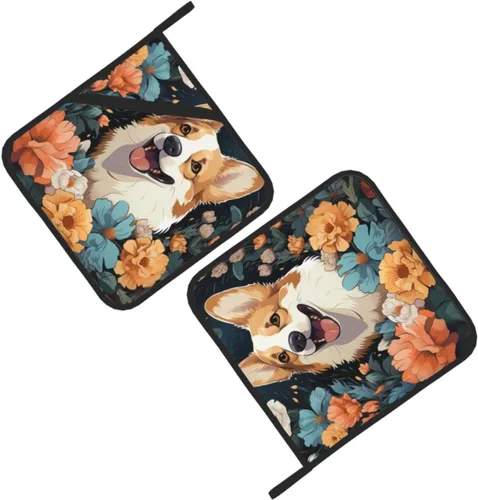 Miniatura 6 de 2 soportes para ollas para cocina, resistentes al calor, con patrón Corgi, almohadillas calientes, lavables, para cocinar, salvamanteles cuadrados