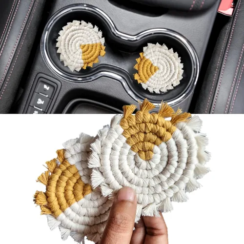 Miniatura 11 de Posavasos de Algodón para Automóvil 2 piezas Posavasos para Tazas de Automóvil Lindos Accesorios de Automóvil para Mujeres Posavasos para Portavasos