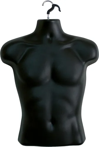 Miniatura 5 de Maniquí negro para hombre + mujer negra, forma de inyección, cintura media redondeada, cuerpo torso, forma de vestido con ganchos para colgar