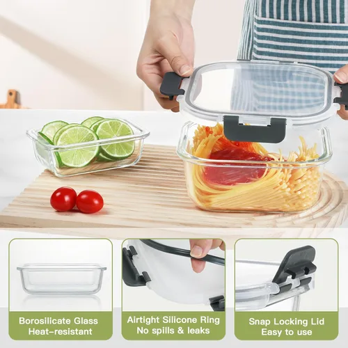 Miniatura 2 de BAYZZ 24 piezas de recipientes de vidrio para almacenamiento de alimentos con tapas, recipientes de vidrio herméticos para preparar comida