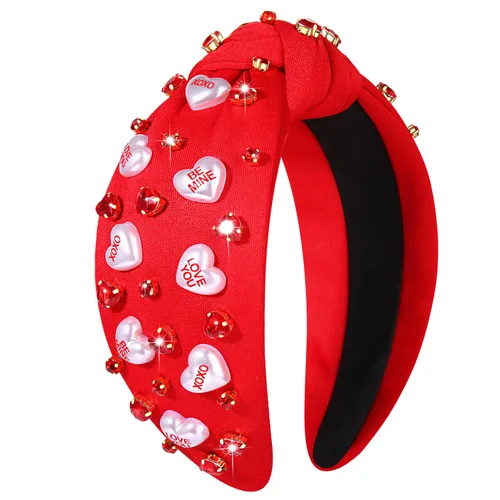 Miniatura 15 de Diademas de corazón para el día de San Valentín para mujer, accesorios para el día de San Valentín, diadema anudada con corazones con cuentas