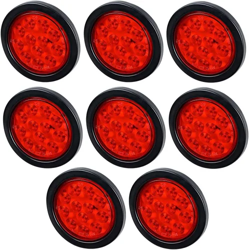 Miniatura 74 de Kit de tapones de cableado con cubierta de hule para luz trasera LED redonda de 4", 12 ledes, para RV, camioneta Luz roja - Lente transparente