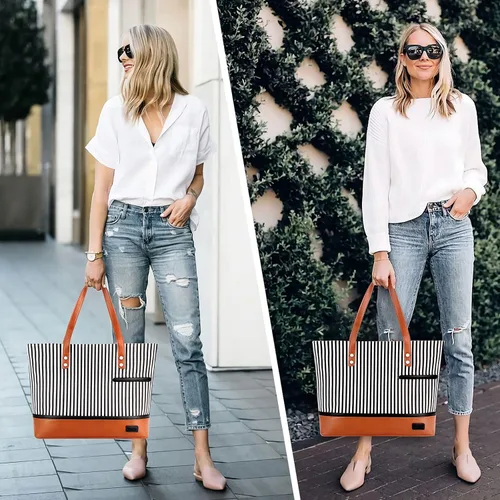 Miniatura 3 de Bolsa de mano para laptop para mujer, maletín grande de lona para mujer, bolsa de trabajo impermeable para computadora portátil de 15.6 pulgadas