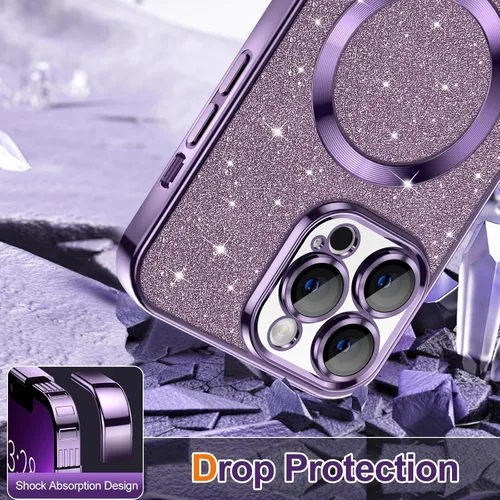 Miniatura 4 de Hython Funda para iPhone 13 Pro Max con purpurina, fundas magnéticas transparentes para teléfono con protector de lente de cámara