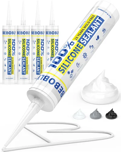 Miniatura 19 de Calafateo y sellador de silicona gris, sellador de silicona 100% impermeable, a prueba de contracción y grietas, calafateo de silicona para cocina
