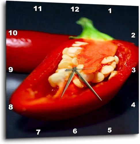3dRose dpp_46799_1 Capsicum Seeds - Reloj de pared con chile y pimienta, 10 x 10 pulgadas, color rojo