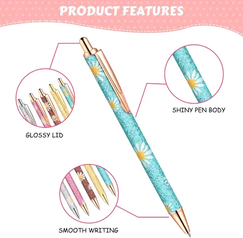 Miniatura 3 de Epakh 11 piezas bolígrafos de lujo para mujer, bolígrafos retráctiles de metal con purpurina brillante y bonitos, tinta negra, punta media de 1.0