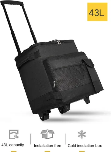 Miniatura 4 de Bolsa enfriadora con ruedas de 43L, caja de refrigeración portátil con ruedas con diseño de doble apertura, tela Oxford, forro de papel de aluminio