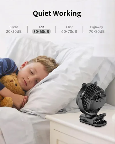 Miniatura 7 de GOTOTO Ventilador de clip, ventilador pequeño personal portátil recargable con batería de 2000 mAh, potente diseño de clip, 3 velocidades de viento
