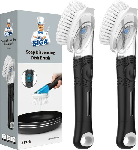 Miniatura 7 de MR.SIGA - Cepillo dispensador de jabón para platos, cepillo de cocina para limpieza de ollas, sartenes y fregaderos, color negro
