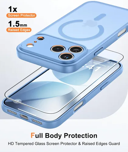 Miniatura 6 de FNTCASE Funda para iPhone 17 Pro: Fundas delgadas translúcidas de color azul claro compatibles con MagSafe, protección completa de la cámara