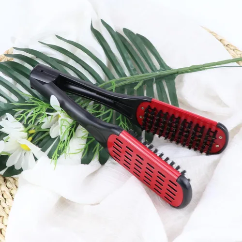 Miniatura 3 de Peine alisador de pelo, pelo de jabalí doble cara cepillo peine abrazadera, herramienta de peinado (rojo)