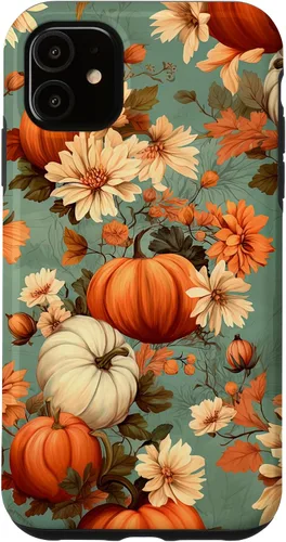 Funda con temática de otoño para iPhone 11 con diseño de calabaza de otoño para mujer
